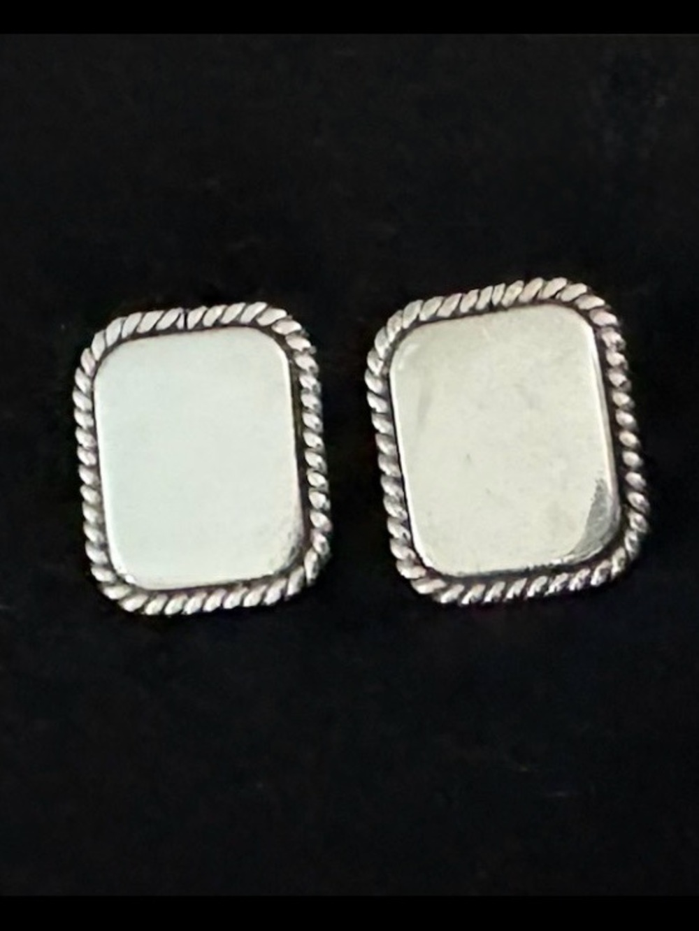 Vintage Mexico 925 Sterling Silver Rectangle Rope Edge Post Stud Earrings